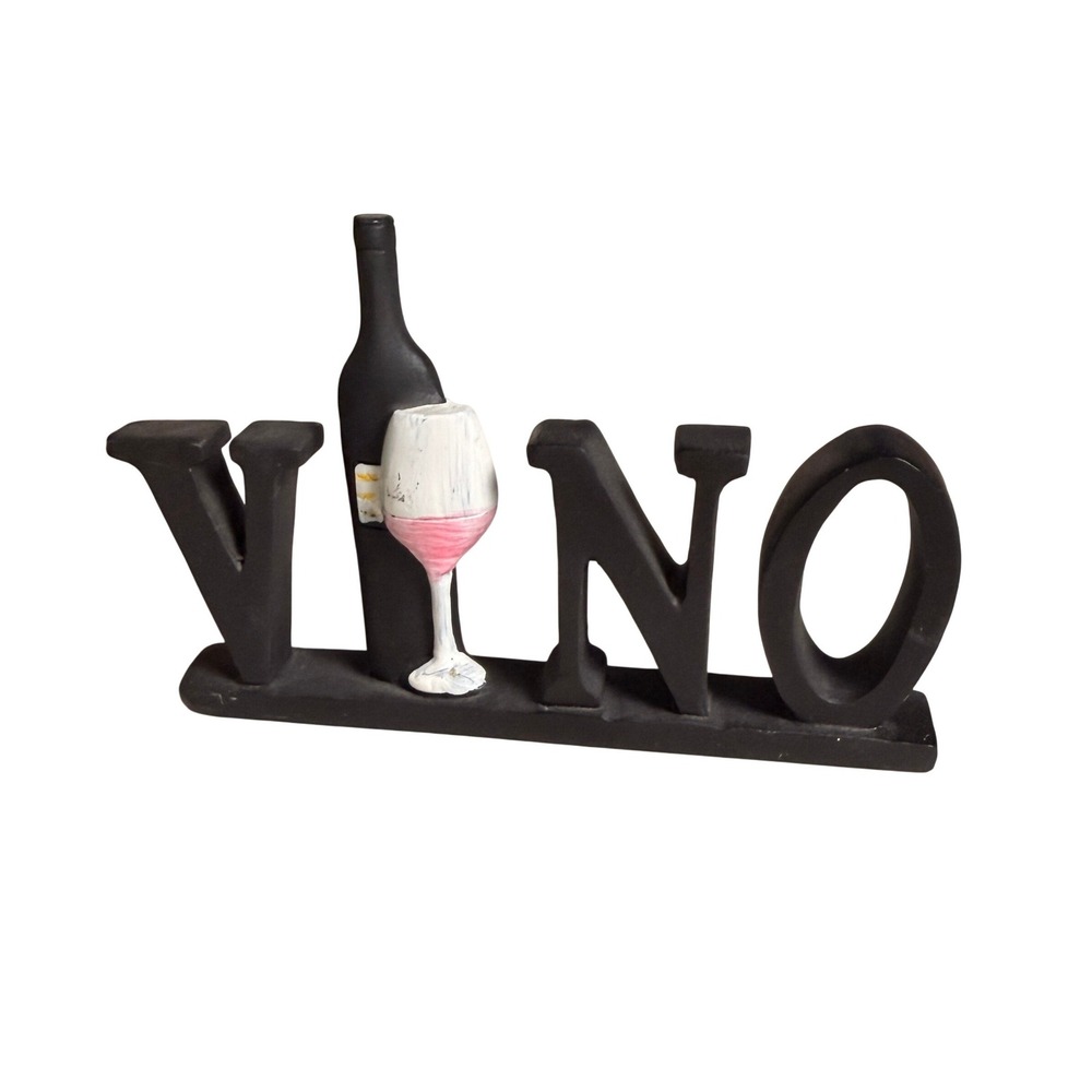 Vino Wine Bottle Sign Black Kitchen Bar Home Shelf Decor Tuscan Grapes Gift